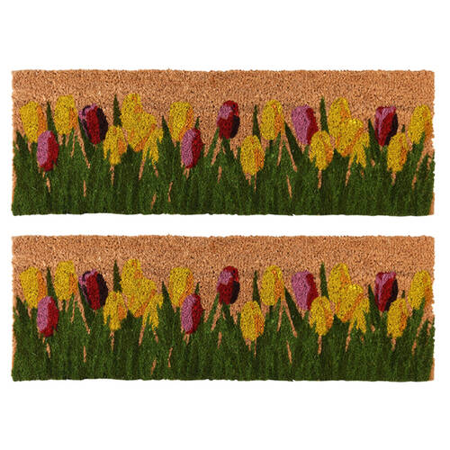 2PK Esschert Design Coir Doormat Tulips Indoor Outdoor Decor 75cm