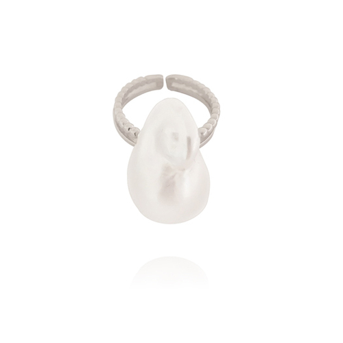 Culturesse Wild Sea Adjustable 2cm Open Ring - Silver/Pearl