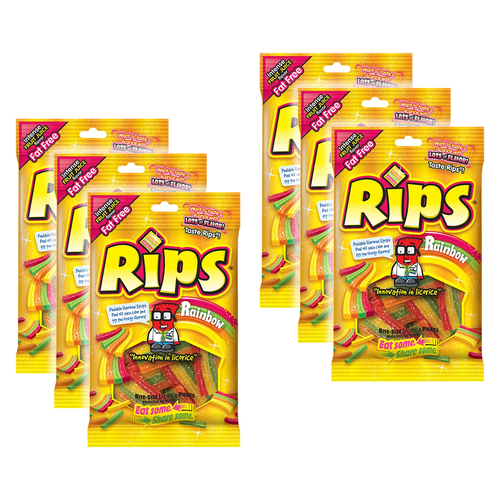 6PK Rips Chewy Candy Bite Size Rainbow Licorice Pieces Bag 99g