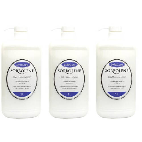 3PK SwissCare Sorbolene Daily Moisturising & Hydrating Lotion For Dry Skin 1L