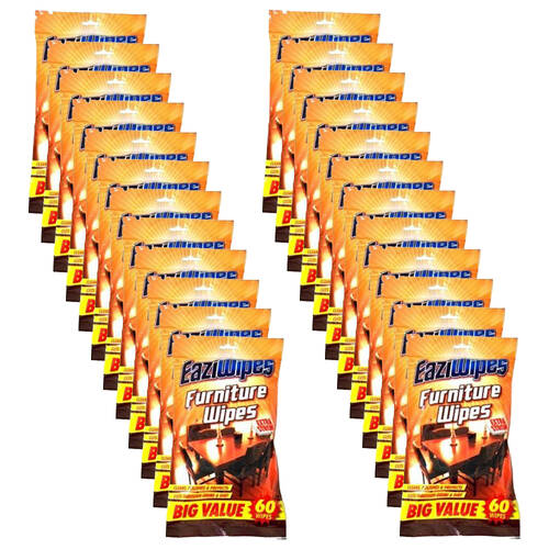 24x 60pc EaziWipes Furniture Cleaning Wood Polish Wipes 16x20cm - White