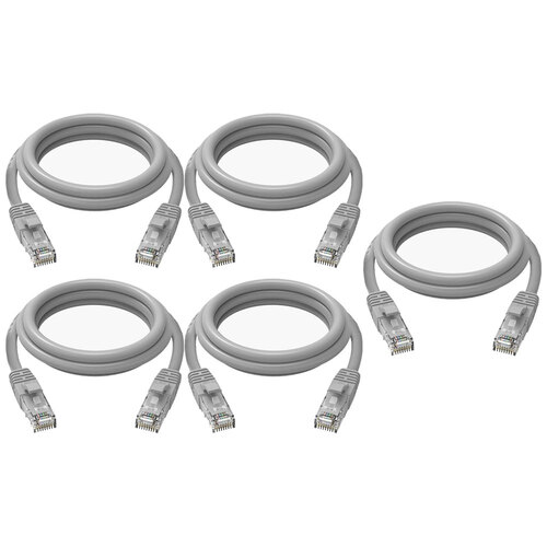 5PK Cruxtec CAT6 10GbE Home/Office Ethernet Cable 3m - Grey
