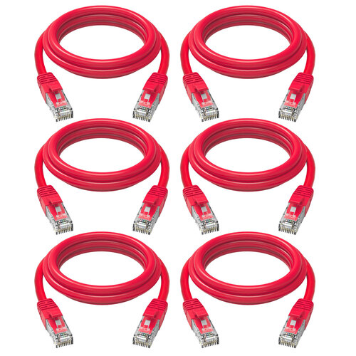 6PK Cruxtec RJ45 Internet LAN 3m CAT6 10GbE Ethernet Cable - Red