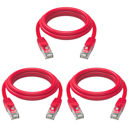 3PK Cruxtec RJ45 Internet LAN 5m CAT6 10GbE Ethernet Cable - Red