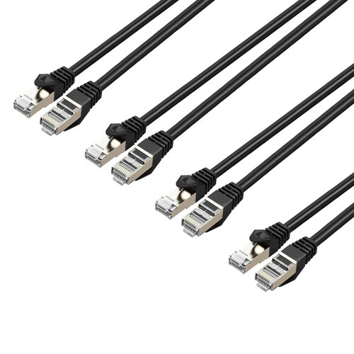 4PK Cruxtec 50cm Cat7 10GbE SF/FTP Triple Shielding Ethernet Cable - Black