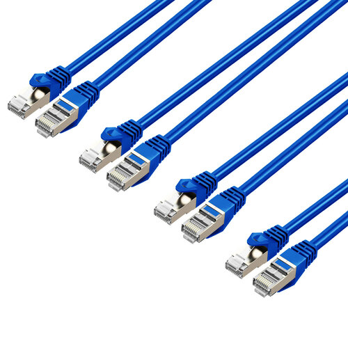 4PK Cruxtec 50cm Cat7 10GbE SF/FTP Triple Shielding Ethernet Cable - Blue