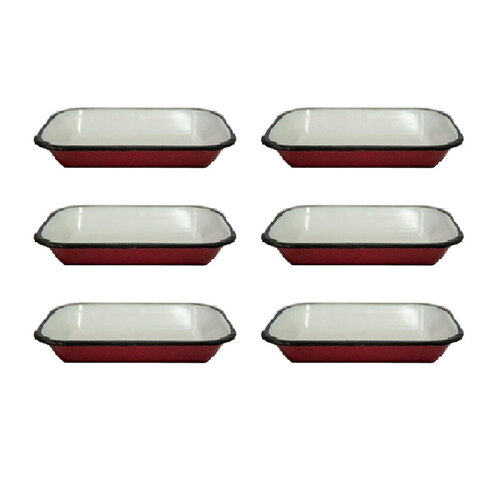 6x Urban Style Enamelware 14cm Pickle Tray w/ Black Rim - Red