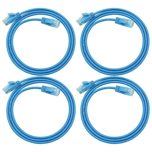 4PK Cruxtec RF6A-003-BL Ultra-Thin CAT6A U/UTP Ethernet Cable Blue 0.3m