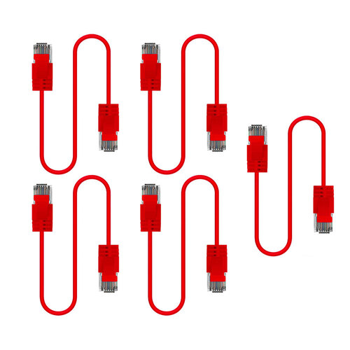 5PK Cruxtec Ultra-Thin CAT6A U/UTP Ethernet Cable 0.3m - Red