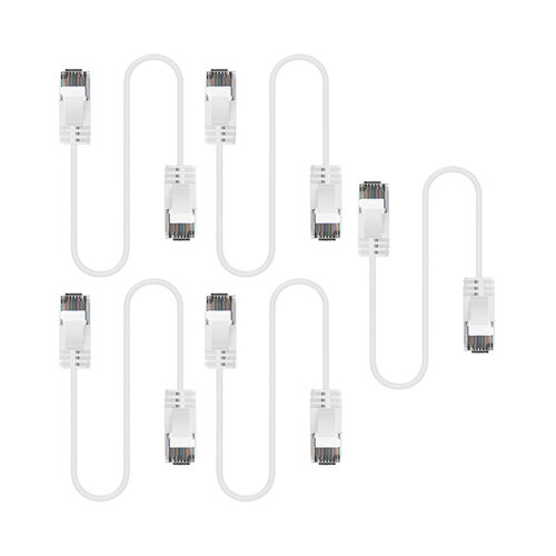 5PK Cruxtec Ultra-Thin CAT6A U/UTP Ethernet Cable 0.3m - White