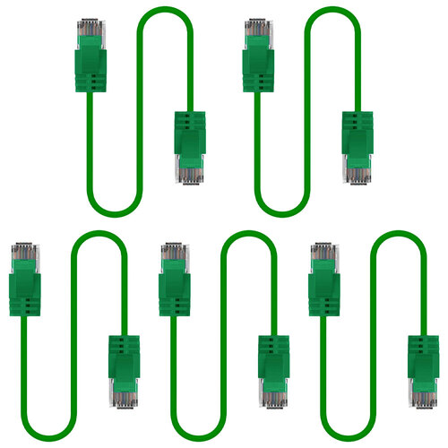5PK Cruxtec Ultra-Thin CAT6A U/UTP Ethernet Cable 0.5m - Green