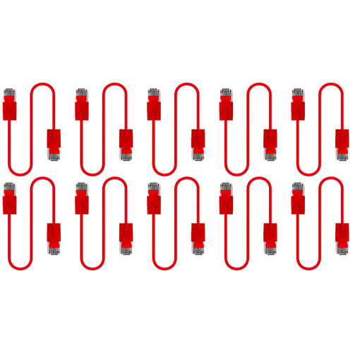 10PK Cruxtec Ultra-Thin CAT6A U/UTP Ethernet Cable 0.5m - Red