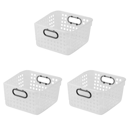 3PK Homeleisure Square Basket W/Handles Clear Laundry Cleaning 
