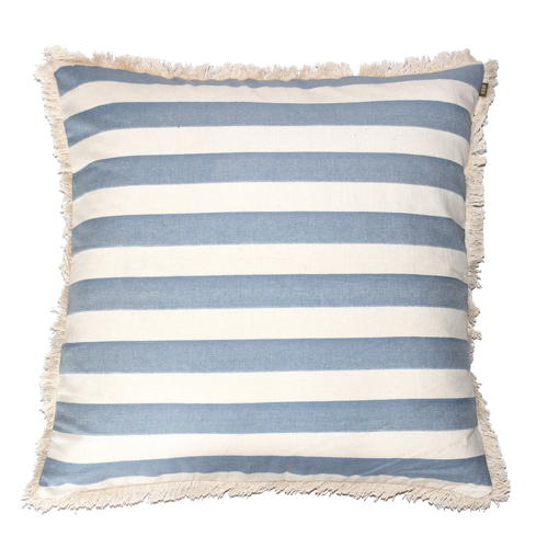 Raine & Humble Euro Bold Stripe Cotton Cushion w/ Cover 60cm Artichoke Blue