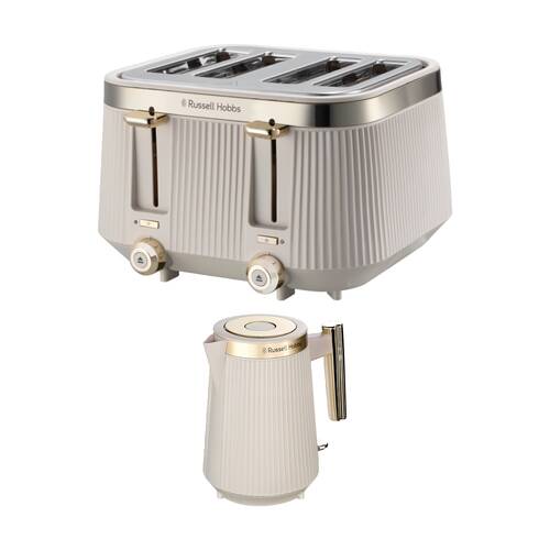 Russell Hobbs Bronte Kettle 1.7L Stone/Gold & 4 Slice Bread Toaster Stone/Gold