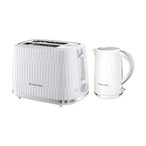Russell Hobbs Eden Kettle 1.7L White/Chrome & 2 Slice Bread Toaster White