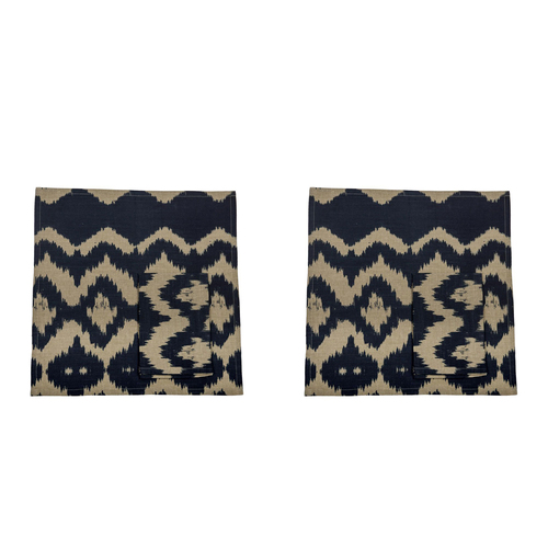2x 4pc Belle Ikat Cotton Napkin Set 40x40cm Square - Navy