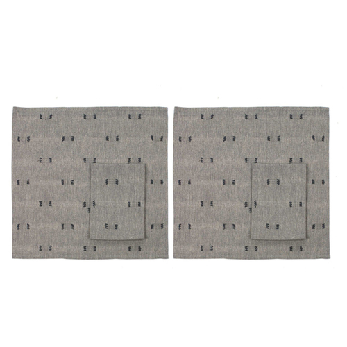 2x 4pc Belle Tuft Cotton Napkin Set 40x40cm Square - Dark Slate
