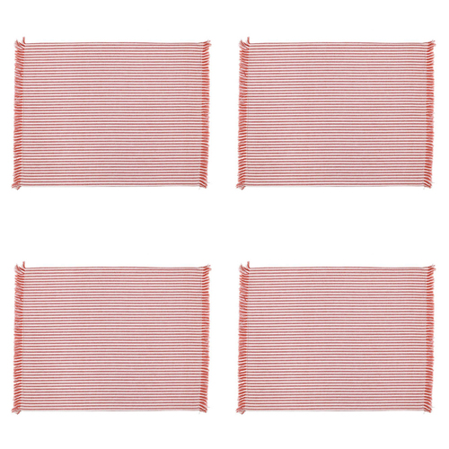 4x 4pc Belle Abby Stripe Cotton Blend 2-Side Placemat Set 48x33cm -Terracotta