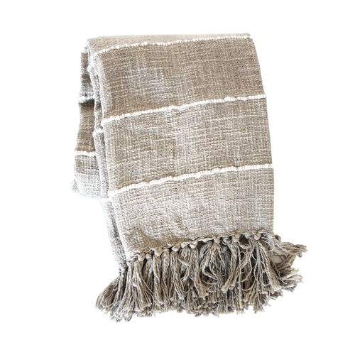 Raine & Humble Stripe Slub Cotton Throw 170cm Taupe