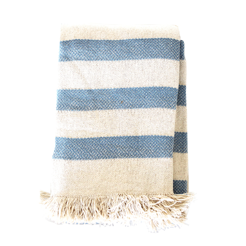 Raine & Humble Wide Stripe Cotton Throw 170cm Artichoke Blue