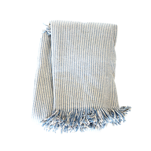 Raine & Humble Pin Stripe Cotton Throw 170cm Artichoke Blue