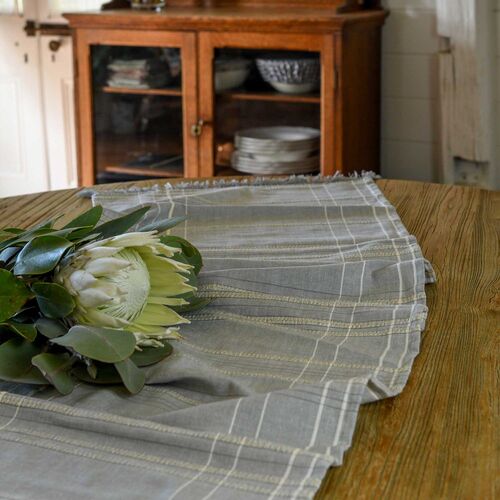 Belle Textured Check Cotton Table Runner Home Decor 150cm Ash