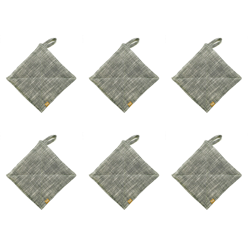 6PK Belle Slub Chambray Cotton Trivet Square 20x20cm - Khaki Green