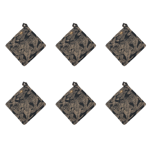 6PK Belle Fig Tree Cotton Pot Holder/Trivet 20x20cm Square -  Dark Slate