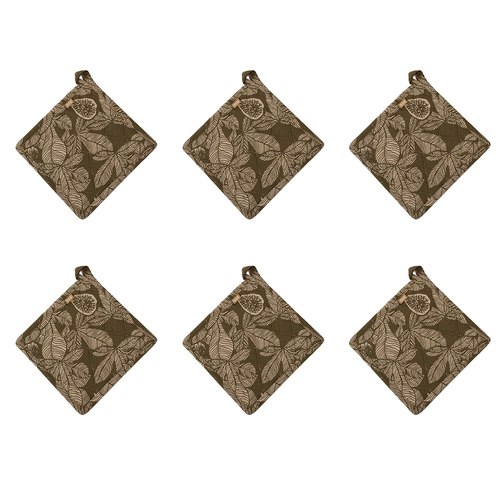 6PK Belle Fig Tree Cotton Pot Holder/Trivet 20x20cm Square - Burnt Olive
