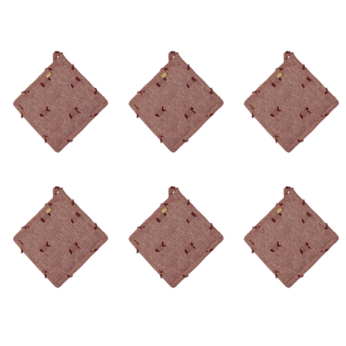 6PK Belle Tuft Cotton Pot Holder/Trivet 20x20cm Square - Ruby