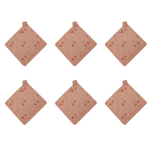6PK Belle Tuft Cotton Pot Holder/Trivet 20x20cm Square - Rose Dawn
