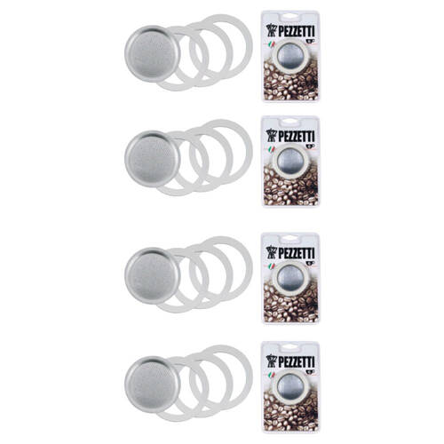 4x 4pc Pezzetti 6-Cup Silicone Gasket & Filter For Stovetop Espresso Cup