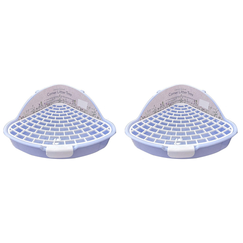 2PK Nature Island Corner 25x20cm w/Clips Cat/Dog Poop Pet Litter Tray Small Blue