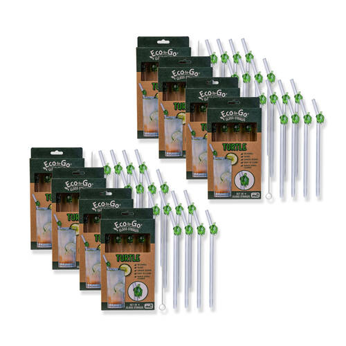8x 4pc Eco-To-Go Glass Straw Turtle Heart Shaped Reusable with Cleaner Set