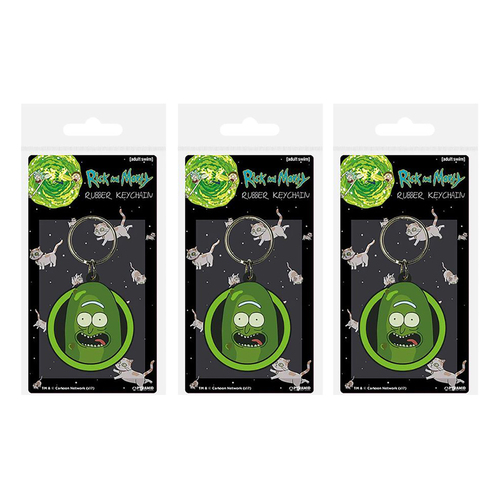 3PK Adult Swim Rick and Morty Themed Pickle Rick Durable Rubber Keyring