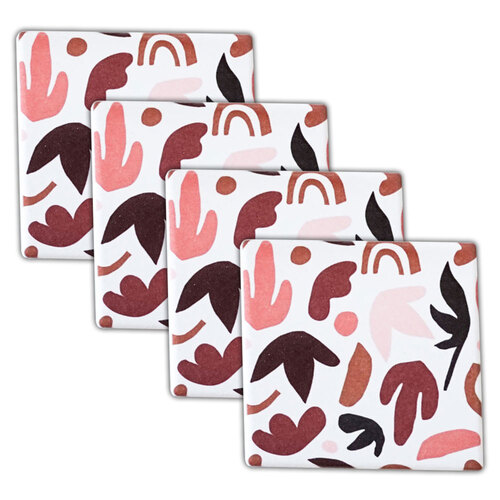 4pc Rayell Ceramic Square Coasters Blush Leaves Natural Background 10x10cm