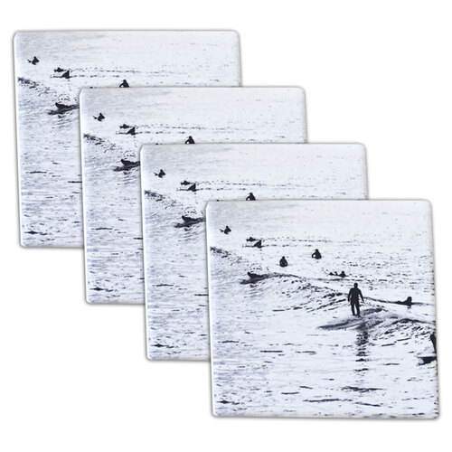 4pc Rayell Ceramic Square Coasters Black & White Surfers 10x10cm