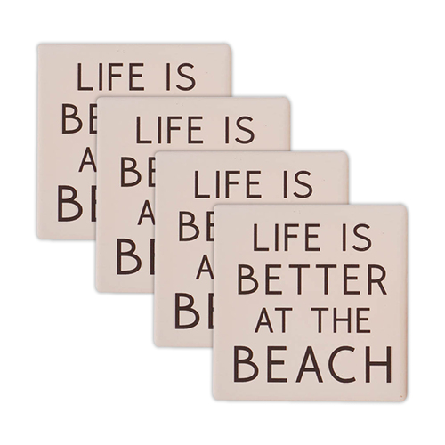 4pc Rayell Ceramic Printed Coasters Life at The Beach Beige 