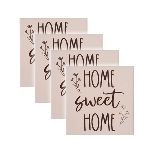 4pc Rayell Ceramic Printed Coasters Home Sweet Home Beige 