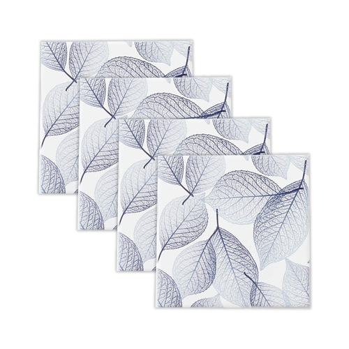 4pc Rayell Ceramic Printed Coasters Leaf Stencil Blue 