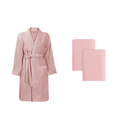 Luxe Turkey Cotton Bathrobe & Towel Set Pink