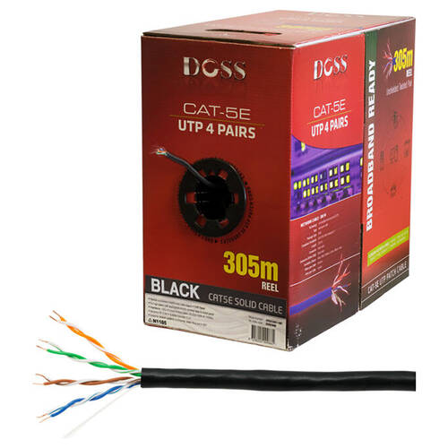 Doss CAT5E Solid Cable UTP LAN Network Connector Lead Reel Roll Black 305M
