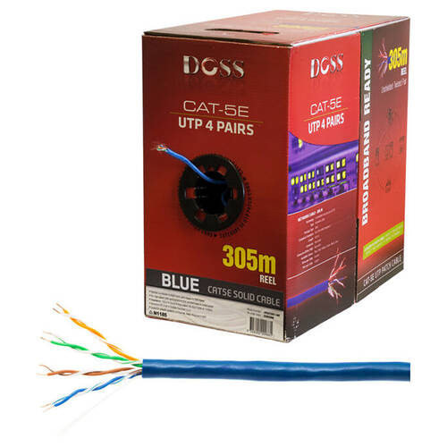Doss CAT5E Solid Cable UTP LAN Network Connector Lead Reel Roll Blue 305M
