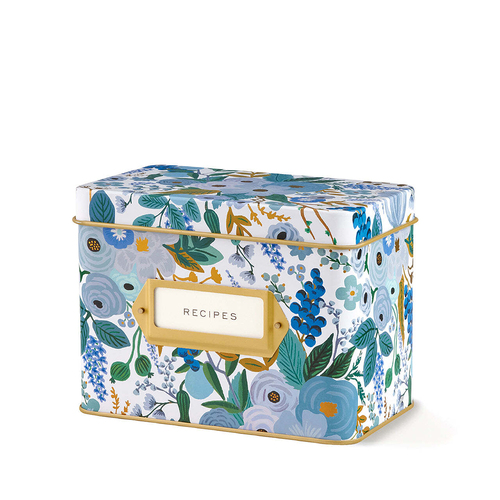 Rifle Paper Co Tin Box w/ 24 Recipe Cards 12x16.5cm - Garden Party Blue