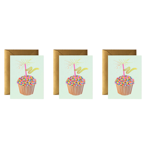 3x Rifle Paper Co 10.7x14cm Blank Single Greeting Card w/ Envelope - Cupcake Birthday