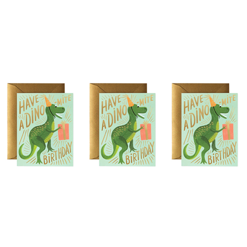 3x Rifle Paper Co 10.7x14cm Blank Single Greeting Card w/ Envelope - Dino-Mite Birthday