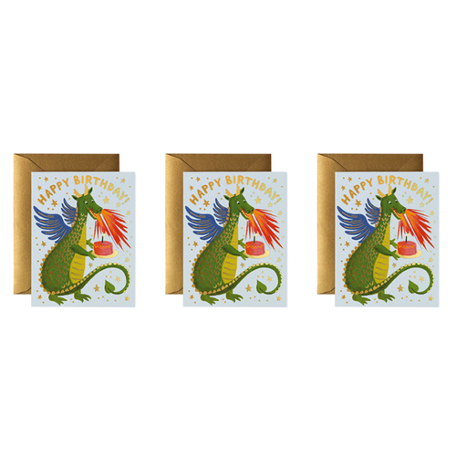 3x Rifle Paper Co 11x14cm Blank Single Greeting Card w/ Envelope - Birthday Dragon