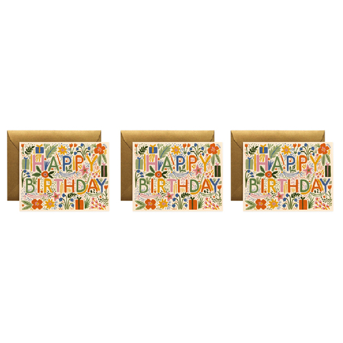 3x Rifle Paper Co 11x14cm Blank Single Greeting Card w/ Envelope - Fiesta Birthday