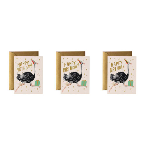 3PK Rifle Paper Co Single Card w/ Envelope Ostrich Birthday 11x14cm